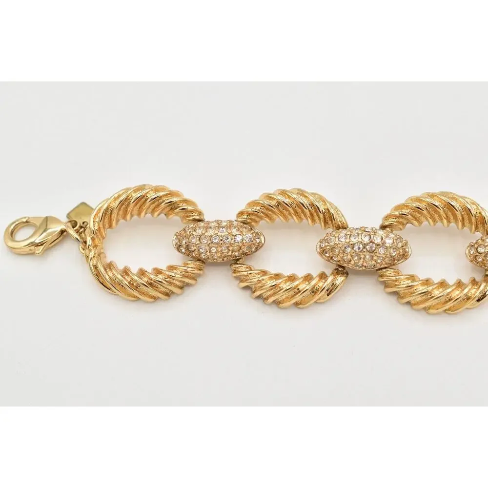 Banana Republic Chain Bracelet Crystal Linked Chunky Gold Tone Signed Y2K Bin4